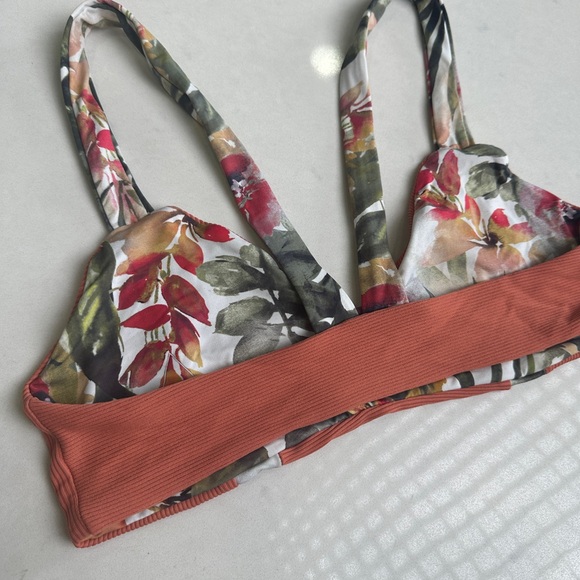 Boys + Arrows orange & green Hawaiian floral ribbed top Bikini vacation pool M/L - Picture 10 of 17